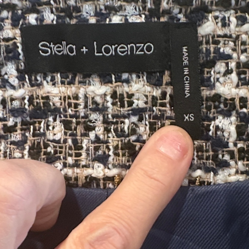 Stella + Lorenzo navy and White, cream, gold Tweed Blazer - Picture 2 of 9